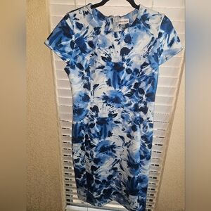 Calvin Klein Blue and White Floral Midi Dress
